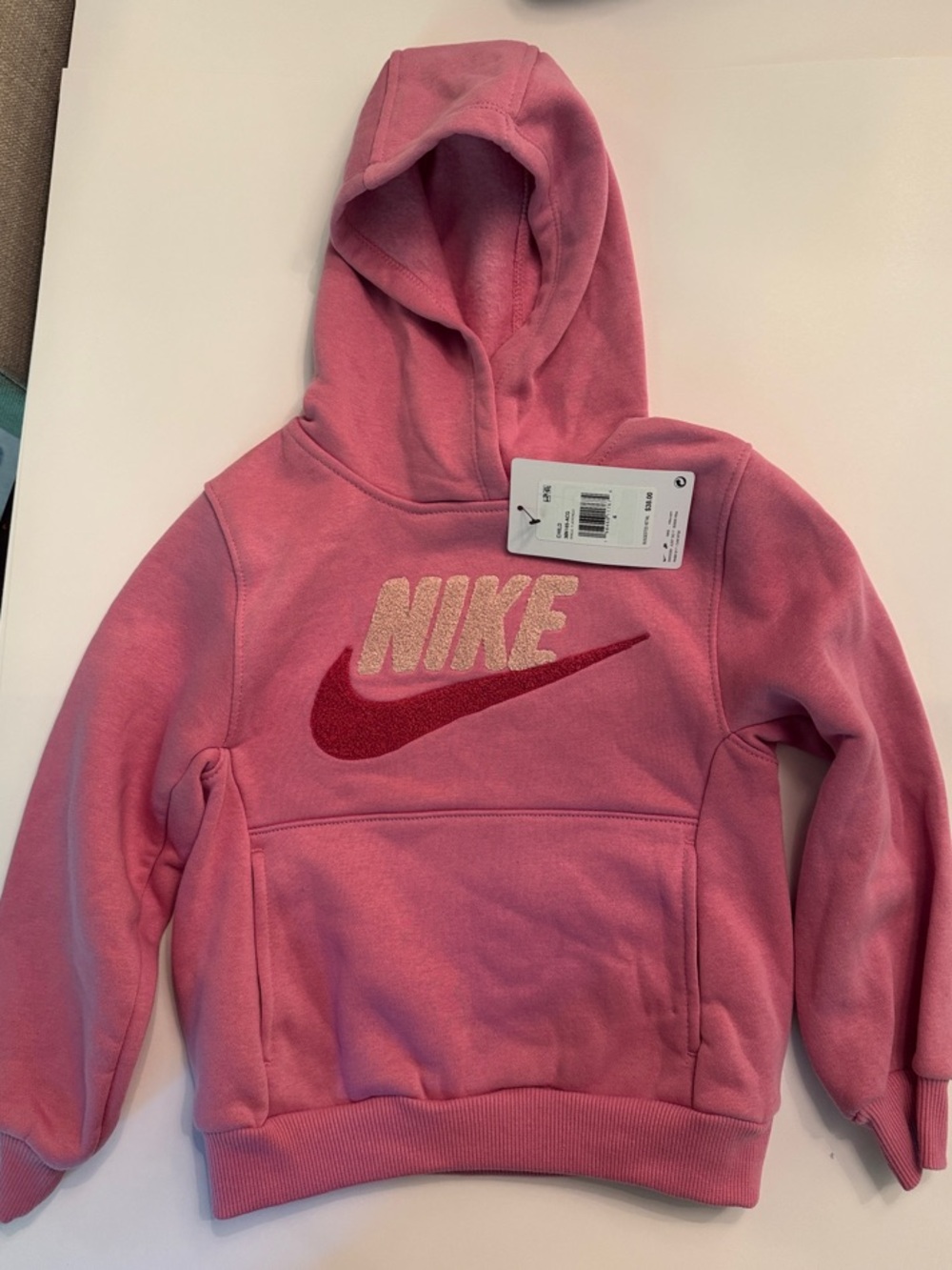 Nike Kids Pink Hooded Sweatshirt with Red Logo
